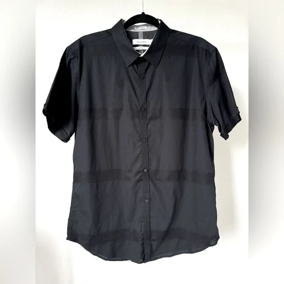 Calvin Klein | Shirts | Calvin Klein Mens Black Slim Fit 0 Cotton Short  Sleeve Shirt Size L | Poshmark